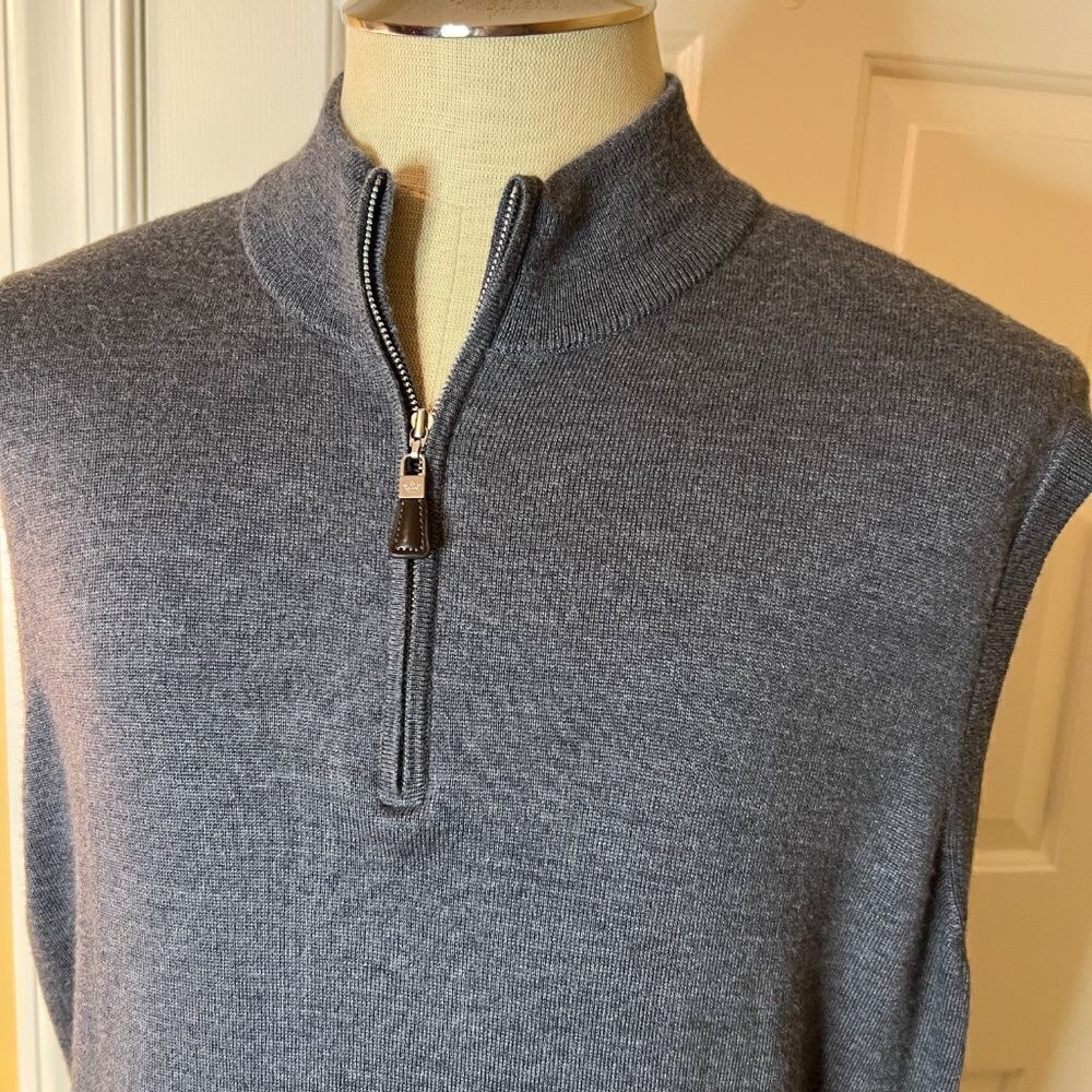 EUC Men's Peter Millar Crown Quarter Zip Wool Sweater Vest in Gray Size XXL 2XL - Picture 2 of 2
